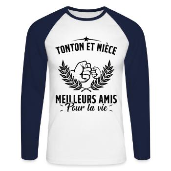 Tonton et Nièce Meilleurs amis pour la vie Cadeau - T-shirt baseball manches longues Homme - blanc/marine - Devant - Nik (191cm)
