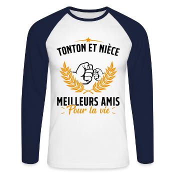 Tonton et Nièce Meilleurs amis pour la vie Cadeau - T-shirt baseball manches longues Homme - blanc/marine - Devant - Nik (191cm)