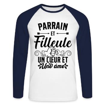 Parrain et Filleule Oncle Familie Humour Cadeau - T-shirt baseball manches longues Homme - blanc/marine - Devant - Nik (191cm)