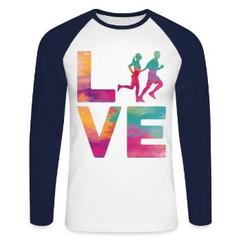 Running Runner Semi-Marathon - T-shirt baseball manches longues Homme - blanc/marine - Devant - Nik (191cm)
