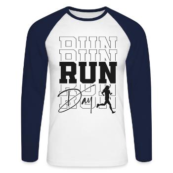 Running Runner Semi-Marathon - T-shirt baseball manches longues Homme - blanc/marine - Devant - Nik (191cm)