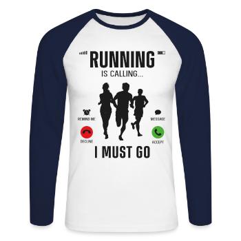 Running Runner Half Marathon Téléphone - T-shirt baseball manches longues Homme - blanc/marine - Devant - Nik (191cm)