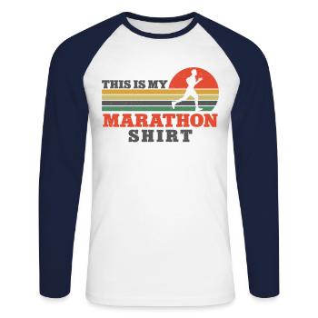 Running Runner Half Marathon - Unisex Baseballshirt langarm - Weiß/Navy - Vorne - Nik (191cm)