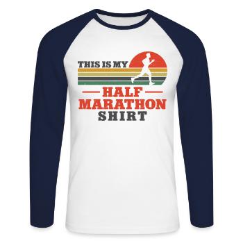 Running Runner Half Marathon - Unisex Baseballshirt langarm - Weiß/Navy - Vorne - Nik (191cm)