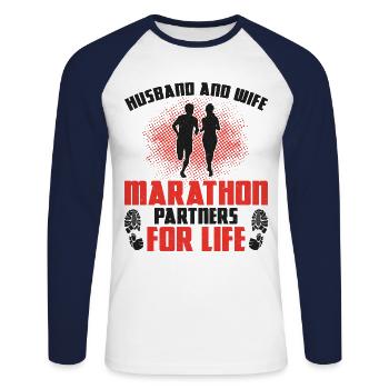 Running Runner Semi-Marathon - T-shirt baseball manches longues Homme - blanc/marine - Devant - Nik (191cm)