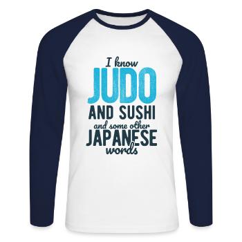 Japanischer Kampfsport Judo - Unisex Baseballshirt langarm - Weiß/Navy - Vorne - Nik (191cm)