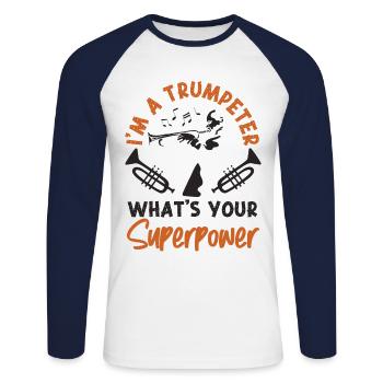 Trumpet Player I'm A Trumpeter - Unisex Baseballshirt langarm - Weiß/Navy - Vorne - Nik (191cm)