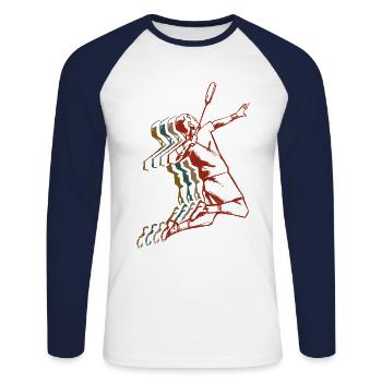 Badminton - Unisex Baseballshirt langarm - Weiß/Navy - Vorne - Nik (191cm)
