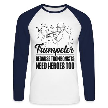 Trumpet Player Trumpeter Because - Unisex Baseballshirt langarm - Weiß/Navy - Vorne - Nik (191cm)