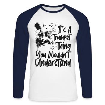 Trumpet Player It's A Trumpet - Unisex Baseballshirt langarm - Weiß/Navy - Vorne - Nik (191cm)