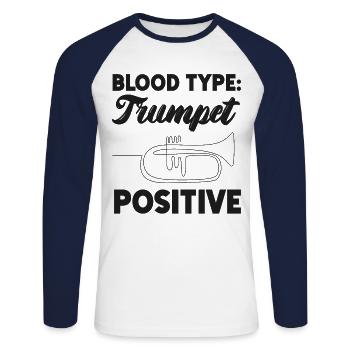 Trumpet Player Blood Type Trumpet - Unisex Baseballshirt langarm - Weiß/Navy - Vorne - Nik (191cm)