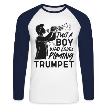 Trumpet Player Just A Boy Who - Unisex Baseballshirt langarm - Weiß/Navy - Vorne - Nik (191cm)