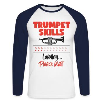 Trompettiste Compétences en trompettiste - T-shirt baseball manches longues Homme - blanc/marine - Devant - Nik (191cm)