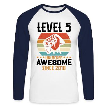 Niveau 5 An Débloqué Gaming Cadeau Anniversaire - T-shirt baseball manches longues Homme - blanc/marine - Devant - Nik (191cm)
