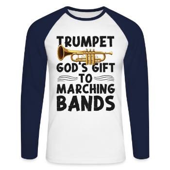 Trumpet Player Marching Band - Unisex Baseballshirt langarm - Weiß/Navy - Vorne - Nik (191cm)