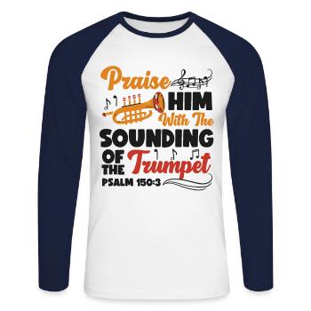Trumpet Player Praise Him With The - Unisex Long Sleeve Baseball T-Shirt - white/navy - Front - Nik (191cm)