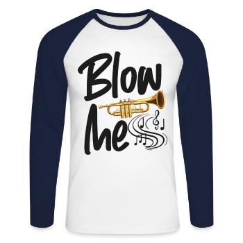 Trumpet Player Blow Me - Unisex Baseballshirt langarm - Weiß/Navy - Vorne - Nik (191cm)