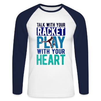 Tennisplatz Spruch Für Tennis - Unisex Baseballshirt langarm - Weiß/Navy - Vorne - Nik (191cm)