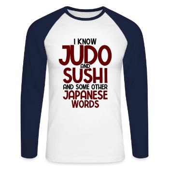 Japanischer Kampfsport Judo - Unisex Baseballshirt langarm - Weiß/Navy - Vorne - Nik (191cm)