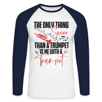 Le trompettiste La seule chose - T-shirt baseball manches longues Homme - blanc/marine - Devant - Nik (191cm)