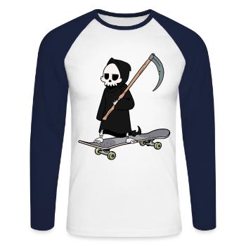 Skateboard sportlicher Sensenmann Tod Sense Horror - Unisex Baseballshirt langarm - Weiß/Navy - Vorne - Nik (191cm)