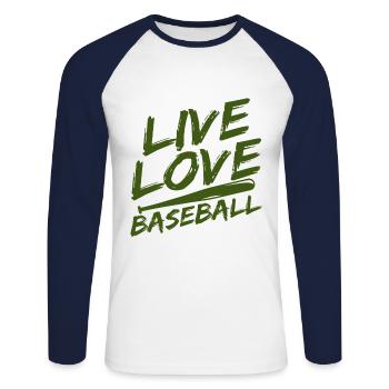 Baseball - Unisex Baseballshirt langarm - Weiß/Navy - Vorne - Nik (191cm)