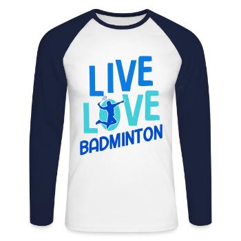 Badminton - Unisex Baseballshirt langarm - Weiß/Navy - Vorne - Nik (191cm)