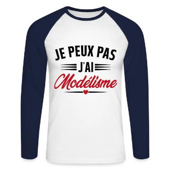 Je Peux Pas J'ai Modélisme - T-shirt baseball manches longues Homme - blanc/marine - Devant - Nik (191cm)
