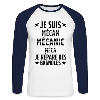 Je suis un Super Mecanicien - idée cadeau - T-shirt baseball manches longues Homme - blanc/marine - Devant - Nik (191cm)