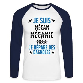 Je suis un Super Mecanicien - idée cadeau - T-shirt baseball manches longues Homme - blanc/marine - Devant - Nik (191cm)
