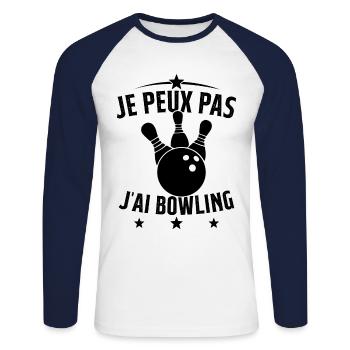 Je Peux Pas J'ai Bowling - T-shirt baseball manches longues Homme - blanc/marine - Devant - Nik (191cm)