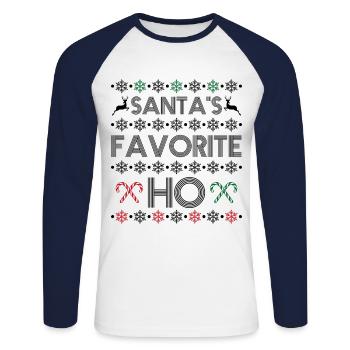 Santa's favorite ho - T-shirt baseball manches longues Homme - blanc/marine - Devant - Nik (191cm)