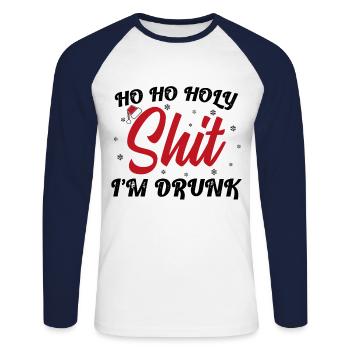 Ho Ho Holy Shit I'm Drunk Funny Christmas Xmas Win - Unisex Long Sleeve Baseball T-Shirt - white/navy - Front - Nik (191cm)