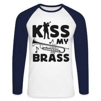 Trumpet Player Pun Kiss My Brass - Unisex Baseballshirt langarm - Weiß/Navy - Vorne - Nik (191cm)