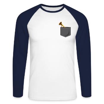 Trumpet Player Pocket - Unisex Baseballshirt langarm - Weiß/Navy - Vorne - Nik (191cm)