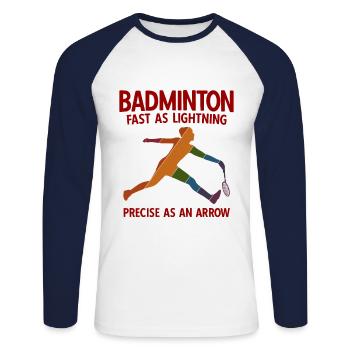 Badminton - Unisex Baseballshirt langarm - Weiß/Navy - Vorne - Nik (191cm)
