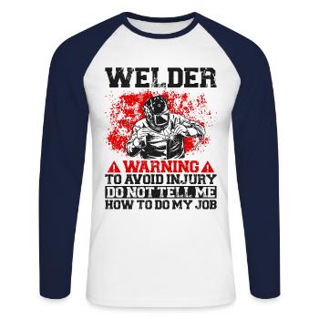 Welder Welding Vintage Welder - Unisex Baseballshirt langarm - Weiß/Navy - Vorne - Nik (191cm)