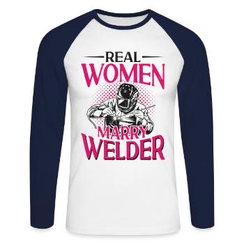 Welder Welding Wife Marriage - Unisex Baseballshirt langarm - Weiß/Navy - Vorne - Nik (191cm)
