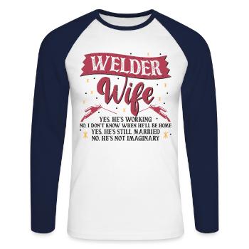 Welder Welding Wife Welder Wife - Unisex Baseballshirt langarm - Weiß/Navy - Vorne - Nik (191cm)