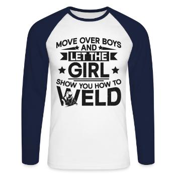 Welder Welding Female Welder - Unisex Baseballshirt langarm - Weiß/Navy - Vorne - Nik (191cm)