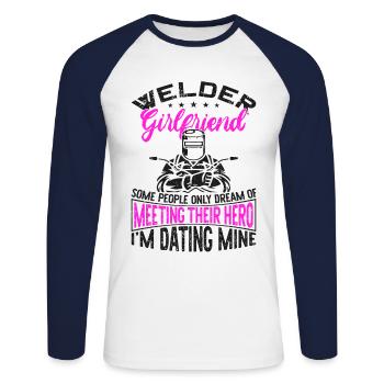 Welder Welding Vintage Welder - Unisex Baseballshirt langarm - Weiß/Navy - Vorne - Nik (191cm)