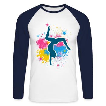Retro Graphic Gymnast Gymnastics Acrobat Acrobatic - Unisex Baseballshirt langarm - Weiß/Navy - Vorne - Nik (191cm)