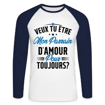 Veux Tu Être Mon Parrain D'amour pour toujours - T-shirt baseball manches longues Homme - blanc/marine - Devant - Nik (191cm)