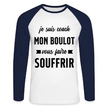 Je suis coach mon boulot vous faire souffrir - T-shirt baseball manches longues Homme - blanc/marine - Devant - Nik (191cm)