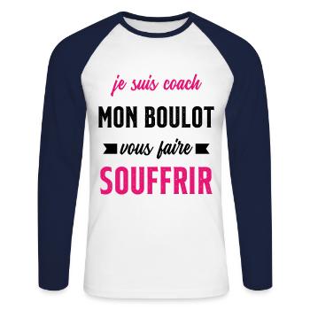 Je suis coach mon boulot vous faire souffrir - T-shirt baseball manches longues Homme - blanc/marine - Devant - Nik (191cm)