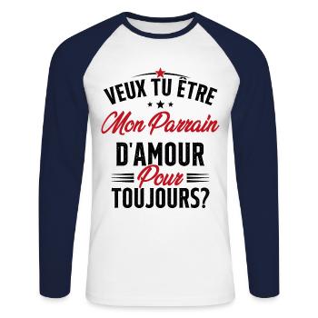 Veux Tu Être Mon Parrain D'amour pour toujours - T-shirt baseball manches longues Homme - blanc/marine - Devant - Nik (191cm)