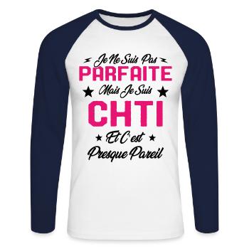 Je ne Suis pas Parfaite Mais je suis Chti Cadeau - T-shirt baseball manches longues Homme - blanc/marine - Devant - Nik (191cm)