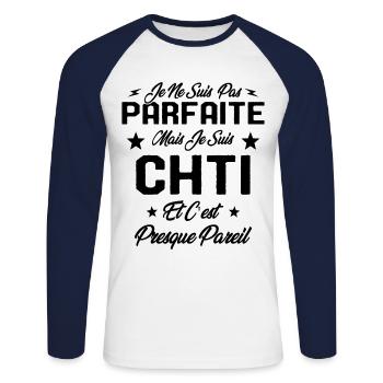 Je ne Suis pas Parfaite Mais je suis Chti Cadeau - T-shirt baseball manches longues Homme - blanc/marine - Devant - Nik (191cm)