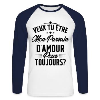 Veux Tu Être Mon Parrain D'amour pour toujours - T-shirt baseball manches longues Homme - blanc/marine - Devant - Nik (191cm)