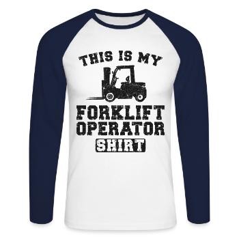 Certified Forklift Truck Operator - Unisex Long Sleeve Baseball T-Shirt - white/navy - Front - Nik (191cm)